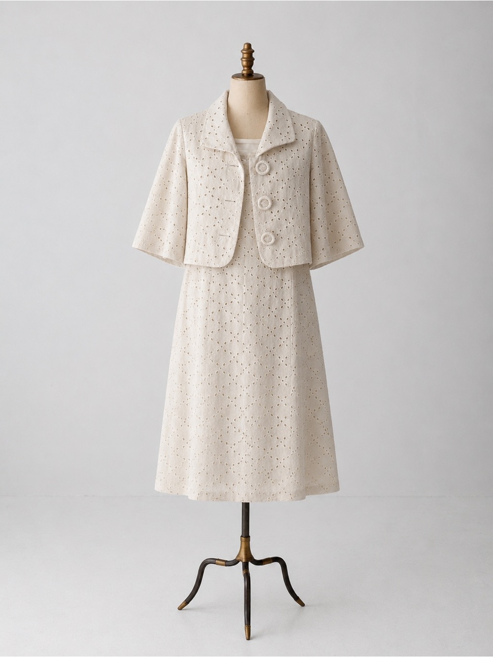 Talbots Cream Eyelet Midi Dress with Cropped Jacket